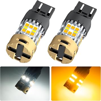 Marsauto 7443 7440 Switchback LED Bulb Dual Color, 7444 W21W T20 Amber White, Anti Hyper Flash for Rear Front Turn Signal, Parking and DRL Lights, [Turbo Fan & Can-bus] ONLY Standard Socket, Pack of 2