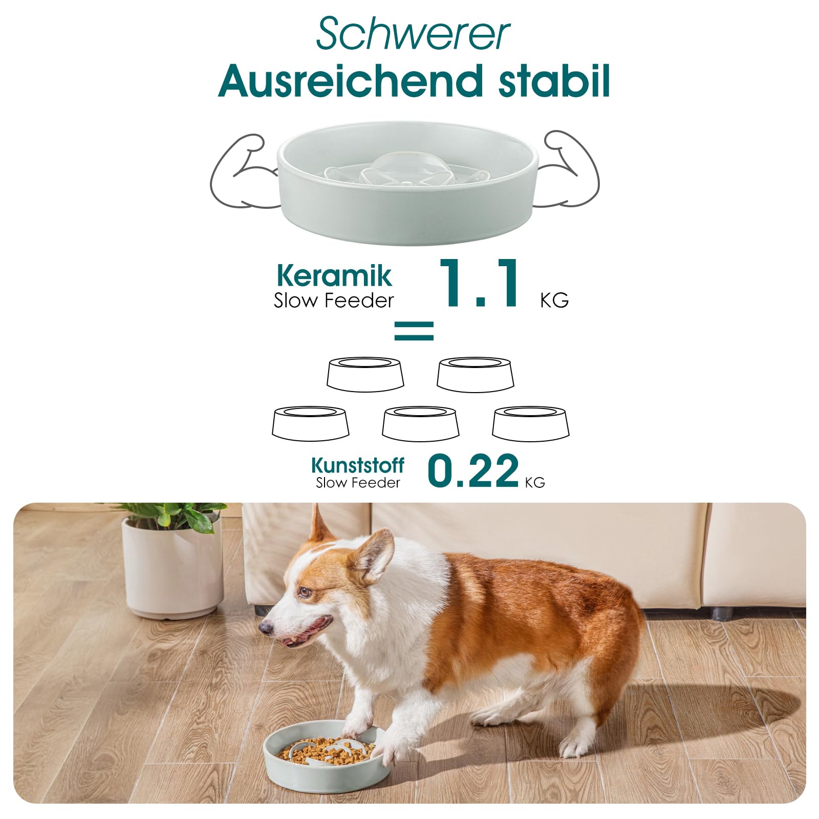 Hundenapf aus Keramik, vancasso Antischlingnapf Hunde für mittelgroße und große Hunde, Grau (21,6 cm)