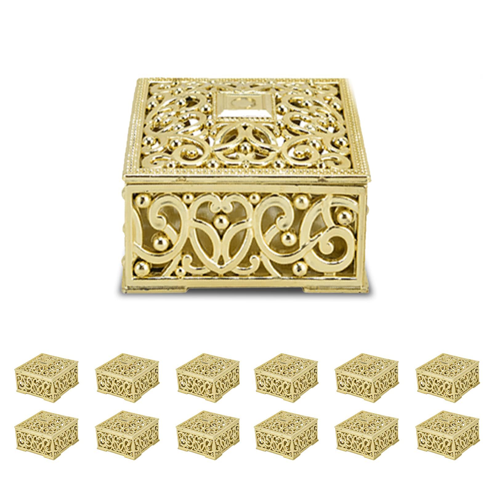 TERRIFI Hollow Candy Boxes, 12Pcs Plastic Wedding Favor Jars, Candy Storage Gift Boxes for Wedding, Baby Shower, Birthday Party (Gold)