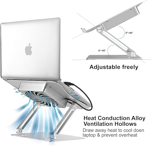Miniatura 6 de Soporte ajustable para laptop con ventilador de refrigeración, soporte de computadora multiángulo de aleación de aluminio para escritorio, soporte