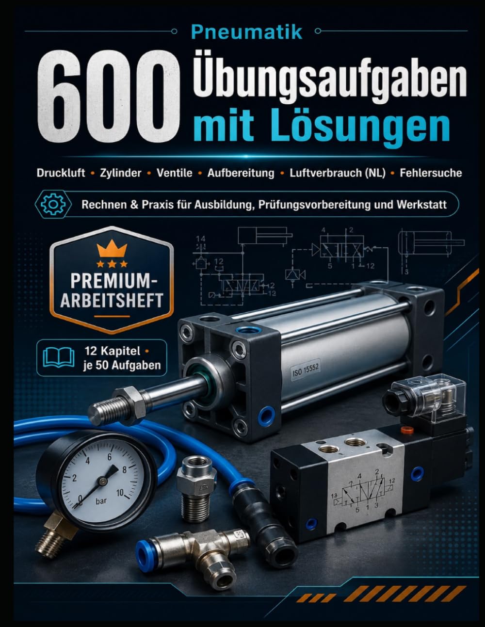 Pneumatik Prüfungsvorbereitung: 600 Übungsaufgaben mit Lösungen: Druckluft, Zylinder, Ventile, Luftverbrauch (NL), Aufbereitung & Fehlersuche – Rechnen und Praxiswissen für Ausbildung und Technik