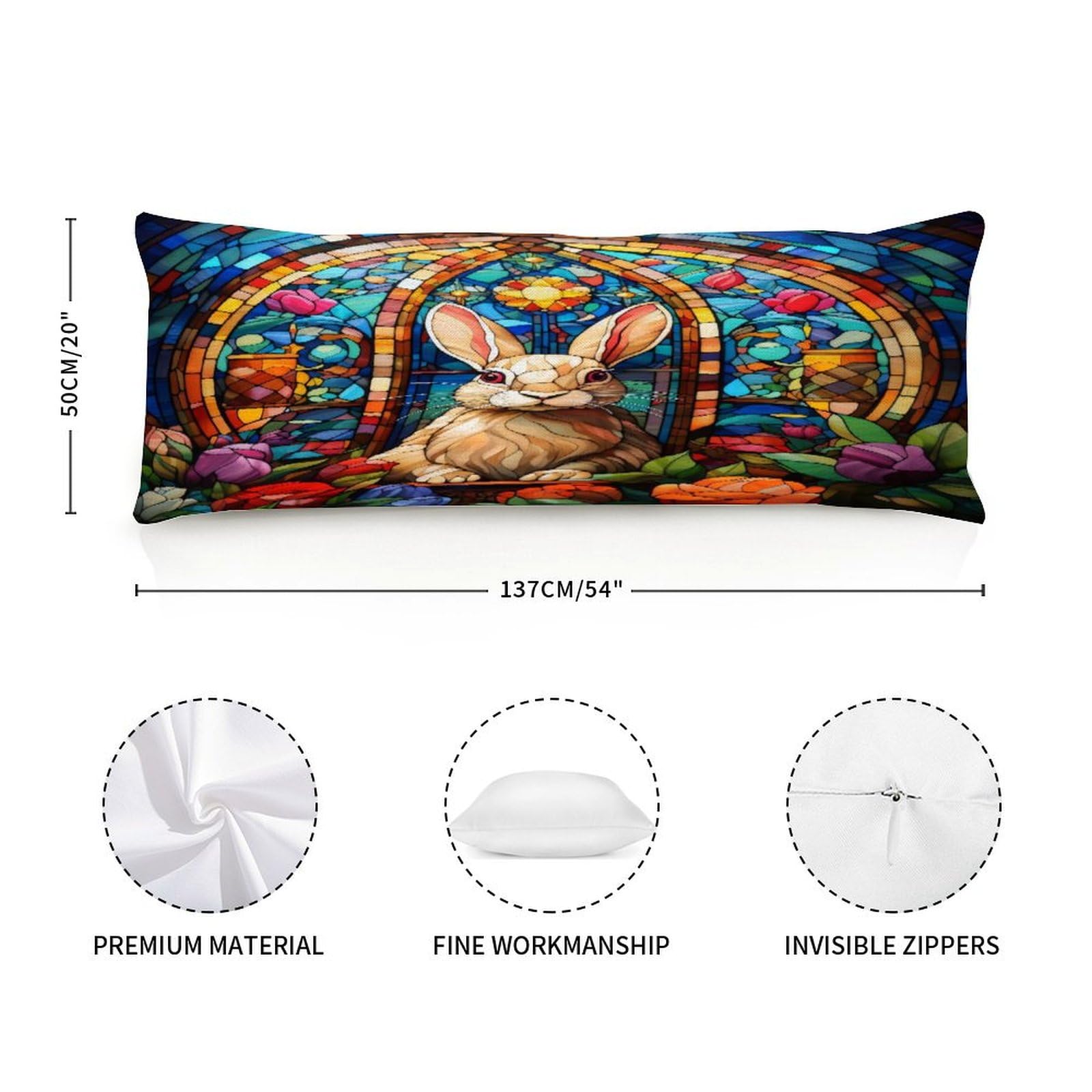 Religion Christian Easter Bunny Rabbit Stained Glass Decorative Long Body Pillow Cover Case for Bedding Sofa Hotel Home Decor,20x54in Long Pillowcase Gifts for Adults Pregnant Women Girls