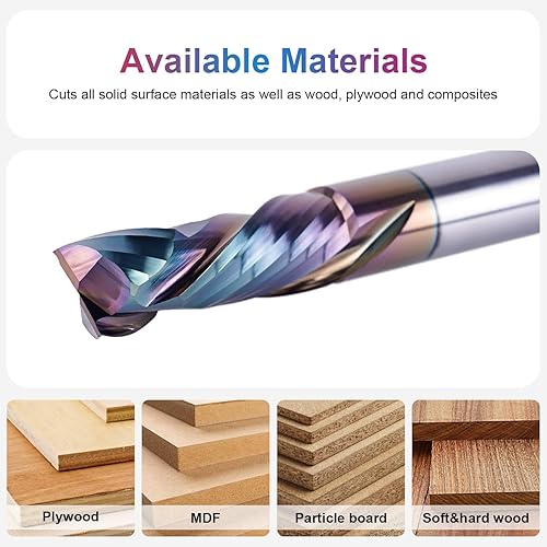 Miniatura 124 de SpeTool Brocas de enrutador en espiral de 1/8 de pulgada para arriba y abajo, vástago de 1/4 de pulgada con revestimiento, fresadora CNC de carburo