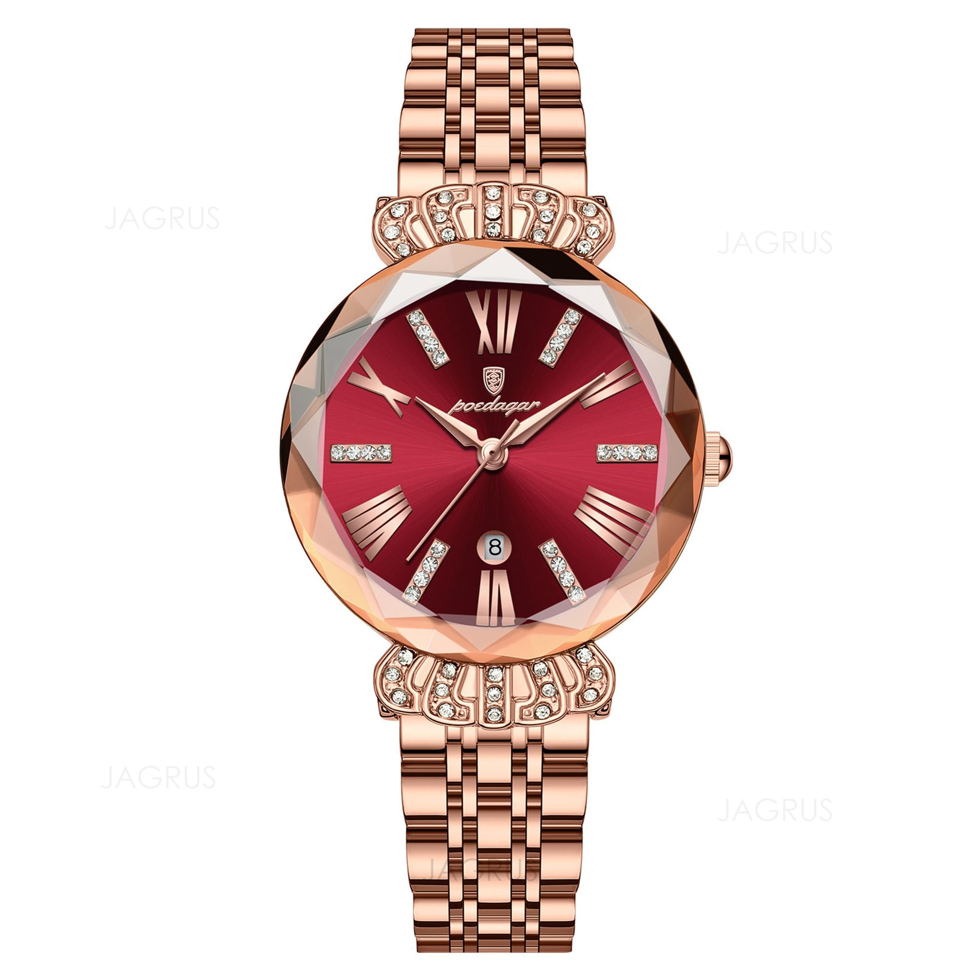 Elegant Diamond Rose Gold Watch for Women with Stainless Steel Strap, Water-Resistant Analog Watch with Diamond Crown Design, Date Display & Push Button Hidden Clasp - Stylish Wrist Watch for Women (B0D2Y3FYV5) Amazon Price History, Amazon Price Tracker