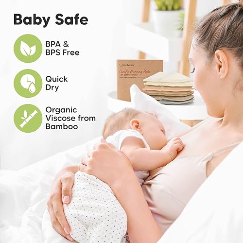 Vista 32 de Almohadillas de lactancia de viscosa de bambú orgánico, 14 almohadillas lavables para lactancia materna, bolsa de lavado, reutilizables