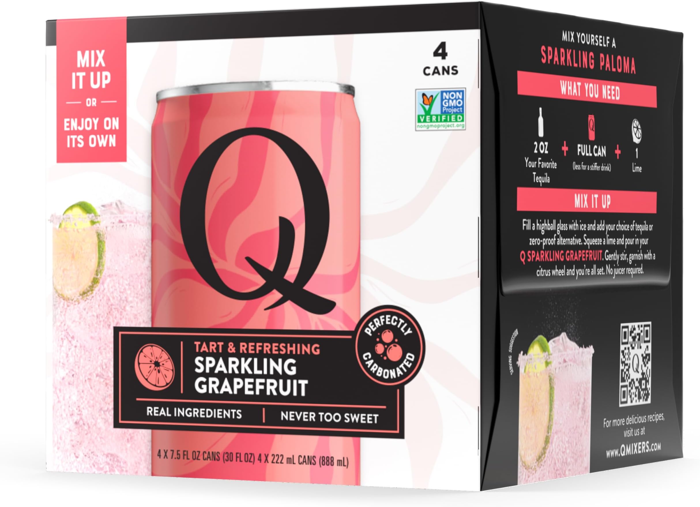 Sparkling Grapefruit, Premium Cocktail Mixer Made with Real Ingredients, 7.5 fl oz cans (Pack of 4)
