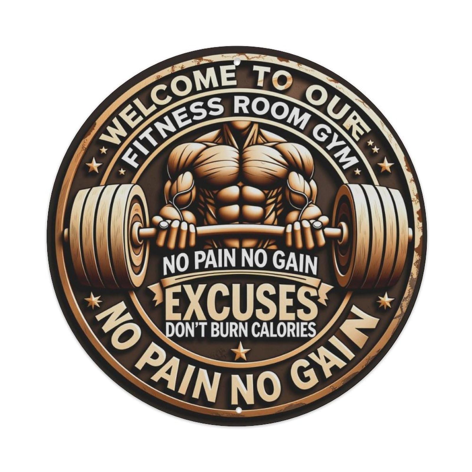 American Vintage Gym Motivational Quote Round Decor Sign Vintage Aluminium Metal Sign, Retro Wall Decor for Home, Bar, Garage & Farmhouse 20x20cm
