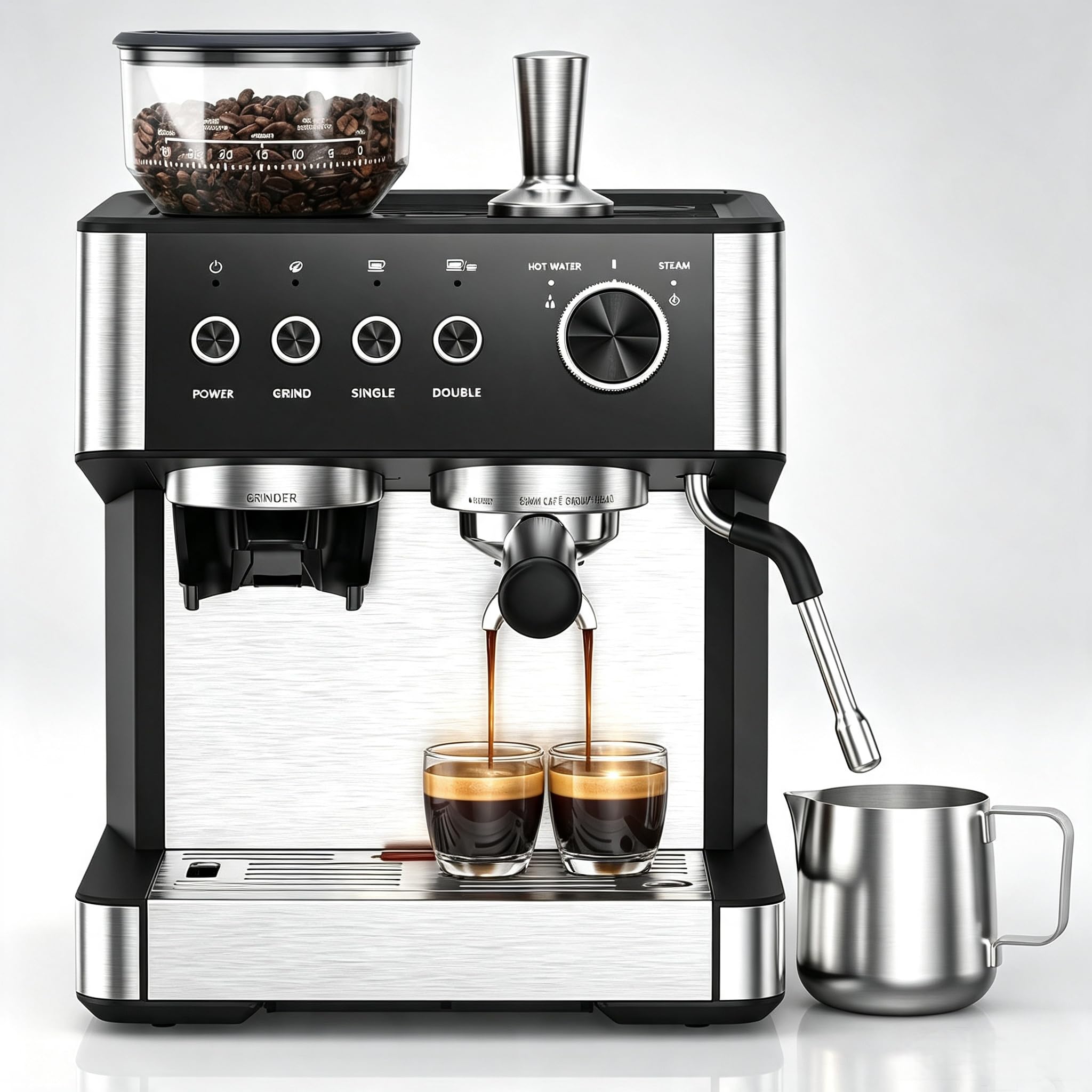 Cafetera Superautomática, Cafetera Automatica con Molinillo Incorporado-2 Cafés, Espumador de Leche Manual, Espresso y Cappuccino, Panel de Control con Botones,30 Ajustes de Molienda,Depósito de 2.3 L | Máquina de espresso