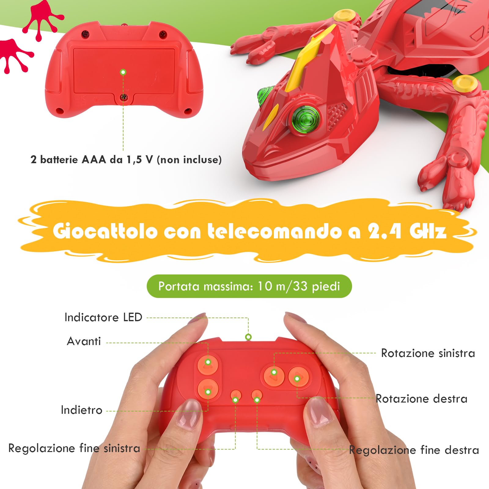 Weinsamkeit Geco Telecomandato 360° con Luce – Lucertola Telecomandata Ricaricabile con Movimenti Realistici per Bambini 3-12 Anni, Perfetto per Ragazzi, Giocattolo d'Azione che Scivola su Pareti