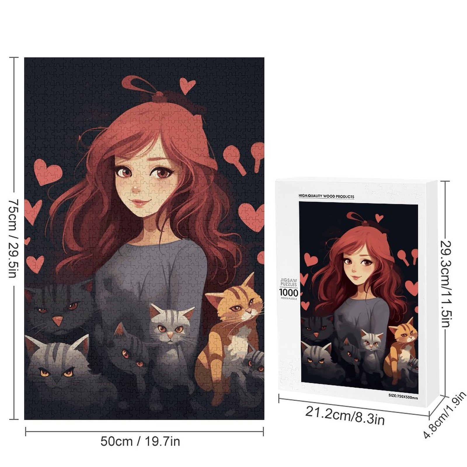 Holzpuzzles für Aldult, personalisierte Holzpuzzles für Familienspiele, lustiges "A Girl Who Loves Cats Jigsaw Puzzle with Box for Gift", leichtes Puzzleteil für Anfänger, 1000 Stück