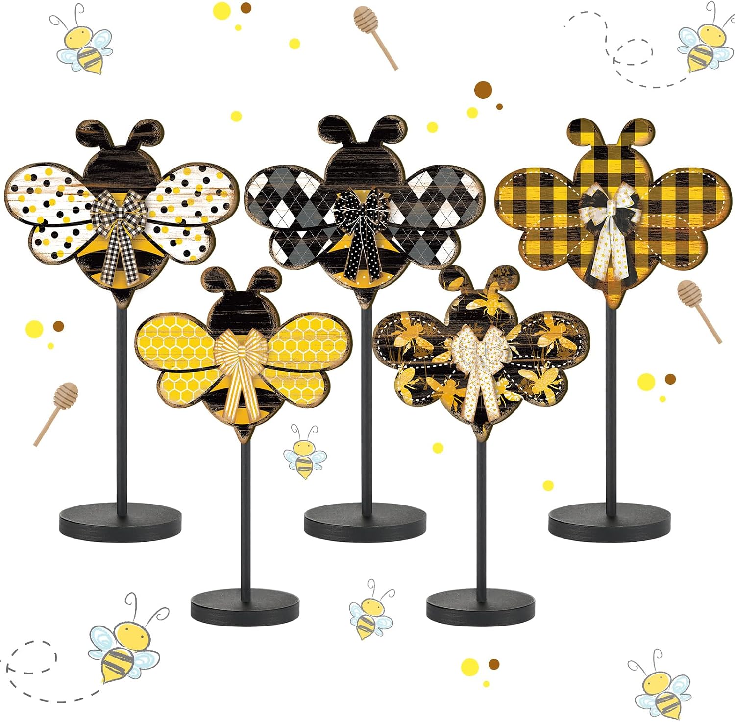 Yousoontic 5 Pcs Summer Sunflower Table Decor Sunflower Standing Wooden Sign Summer Floral Centerpiece for Table for Home Kitchen Fireplace Mantel Shelf Tiered Tray Decor