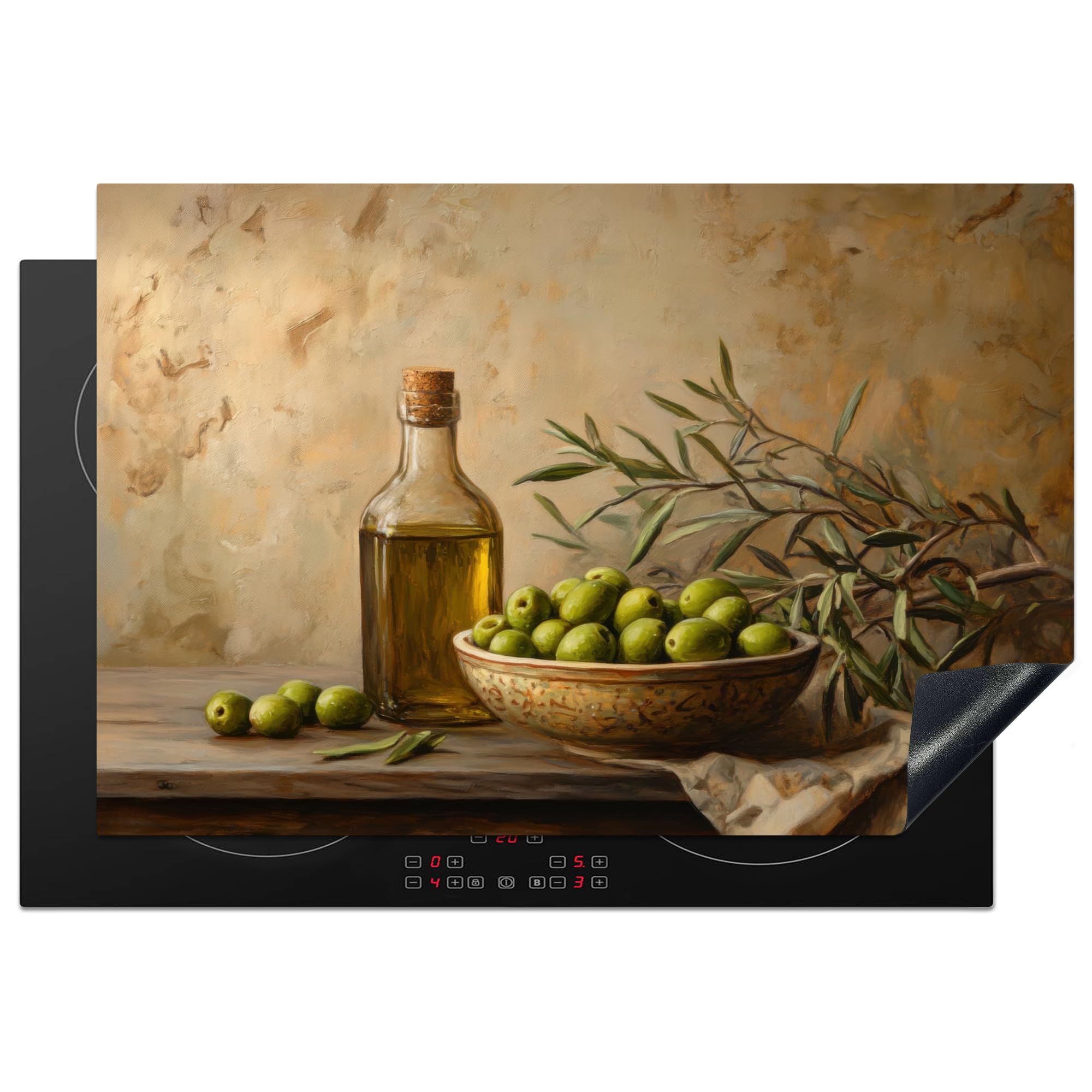 KitchenYeah© Induction Hob Cover Protector Mat 20.1"x30.3" / 77x51 cm Kitchen Universal Ceramic Covers for Electric Cookers Vinyl Olives - Still Life - Vintage