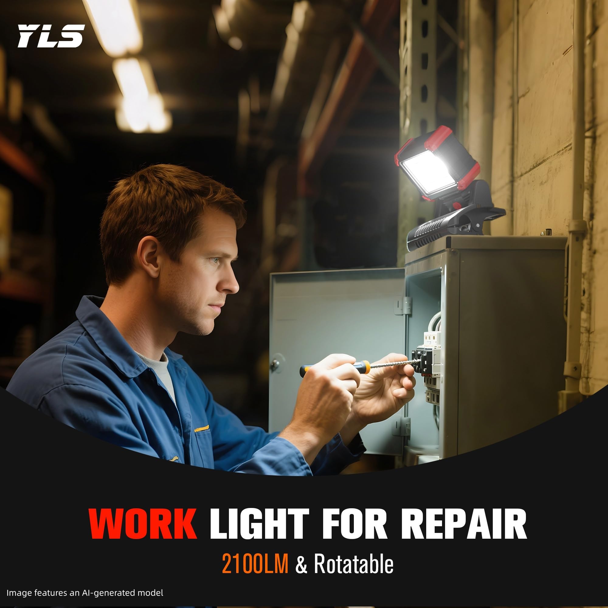 Yls LED-Arbeitsleuchte, 2100 lm, wiederaufladbar, COB, magnetisch, mit 3 Lichtmodi, 270 ° und 180 ° drehbar, tragbare Klemme, Arbeitsleuchte für Baustelle, Autoreparatur, Werkstatt