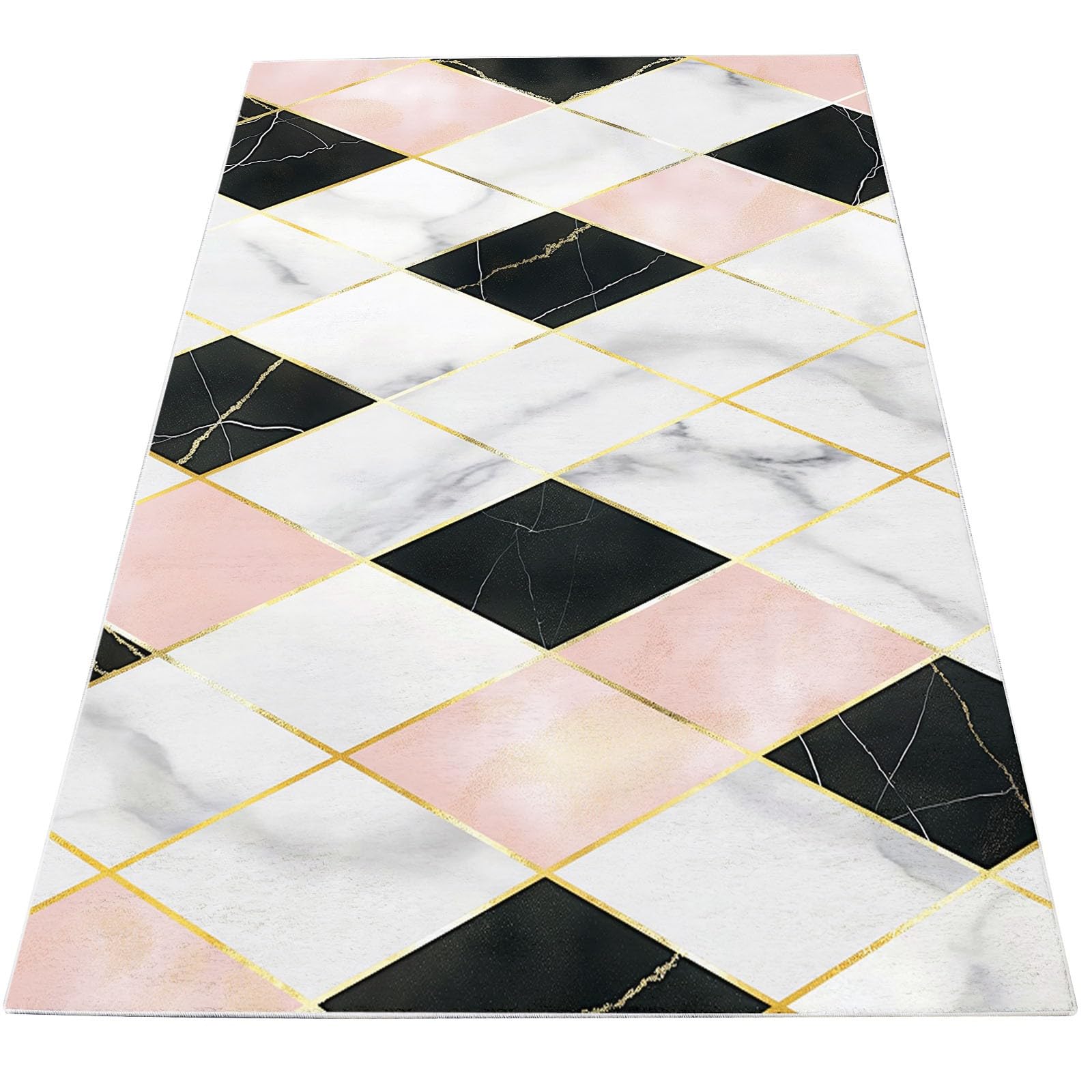 Różowy dywanik dywaniki do salonu sypialni 180 x 250 cm marmurowy geometryczny romb mata podłogowa z nadrukiem miękkie dywany duży dywan do jadalni domu biura kuchni