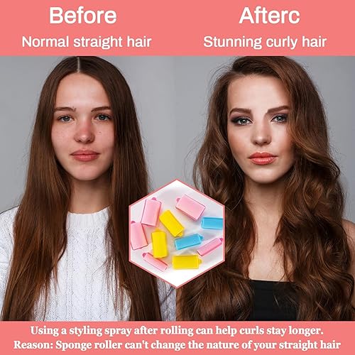 Vista 5 de MAQIHAN 36 rodillos de espuma para el cabello, rodillos de esponja para rizador de cabello sin calor para rizadores de pelo corto/largo, rizadores