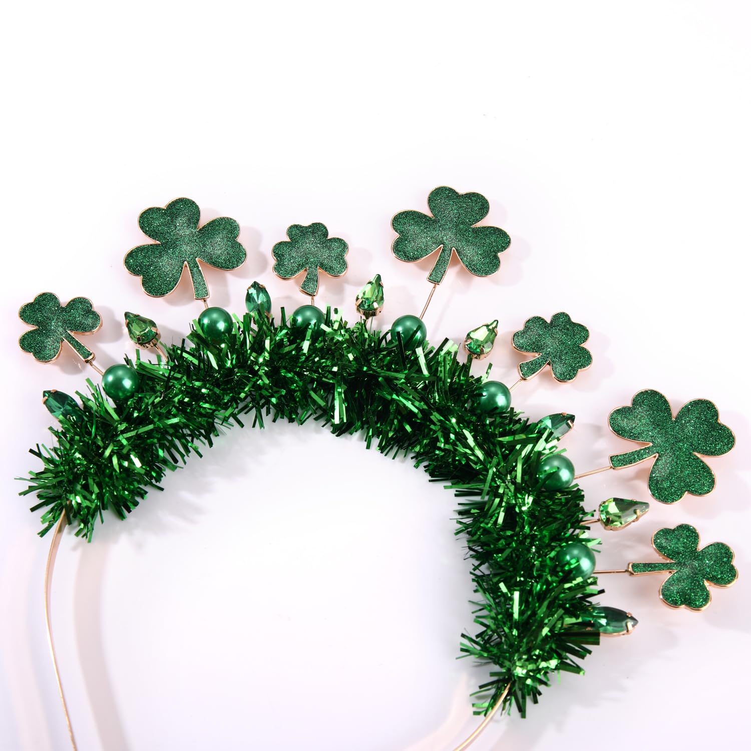 St.Patrick's Day Headbands for Women Green Irish Shamrock Head Bopper Crown Headband Glitter Tinsel Headband St Patrick's Day Hair Accessories Party Favors Gifts (Green Shamrock)