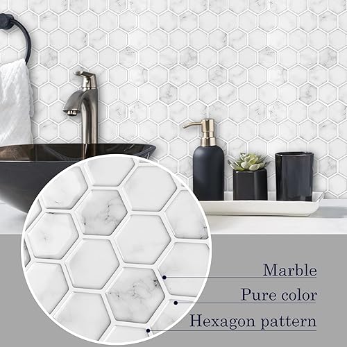 Miniatura 6 de Azulejo de cerámica sintética para despegar y pegar (hexagonal 3D) para cocina, baño, autocaravana  Remodelación de bricolaje, decoraciones de