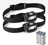 Amazon Basics Lampe Frontale LED avec 7 Modes d'Éclairage - Lampe de Tête Réglable pour Camping avec Lumière Rouge de Sécurité - Lampe Frontale Résistante à l'Eau - Piles Incluses - Noir - Lot de 2 - 1