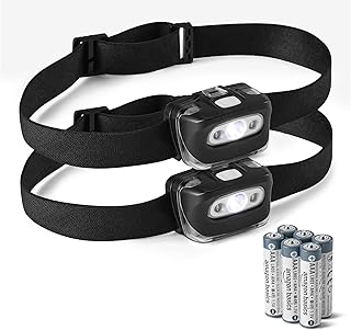 Amazon Basics Lanterna frontal LED com 7 modos de luz - luz frontal ajustável para campismo com luz vermelha de segurança - lanterna de cabeça resistente à água - pilhas incluídas - preto - pacote de