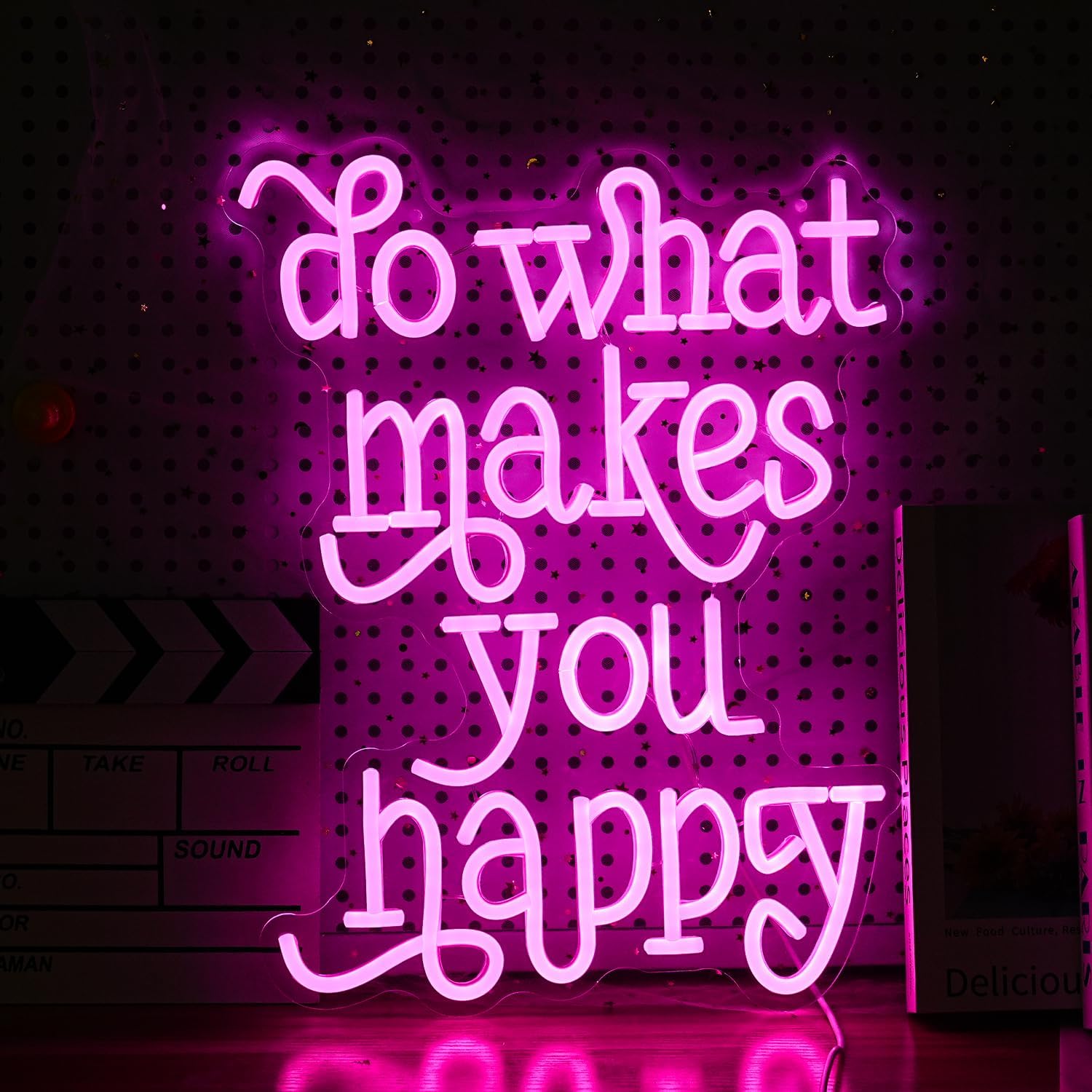 Do What Makes You Happy Neon Sign USB powered Pink Letters Led Neon Light for Wall Decor Dimmable Neon Light Up Sign for Bedroom Home Wedding Decor Gifts (16.5 * 12.6In)