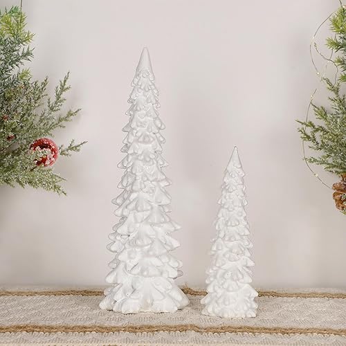 Miniatura 9 de Juegoal Juego de 2 decoraciones de mesa para árbol de Navidad, pinos de Navidad con purpurina blanca de 9.5 pulgadas, adornos de nieve de invierno,
