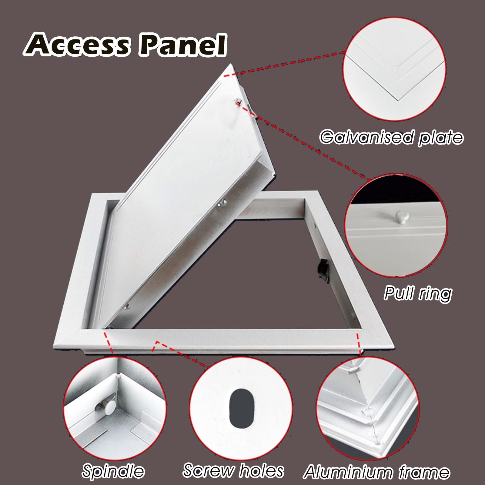 Botola Ispezione Cartongesso Porta di Accesso al Soffitto del Sottotetto, Pannello di Accesso in Metallo, per Sistemi di Condotti Idraulici, Elettrici(45x45cm/17.7x17.7in)