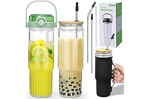 Nefeeko 32oz Glass Tumbler with Straw and Lid