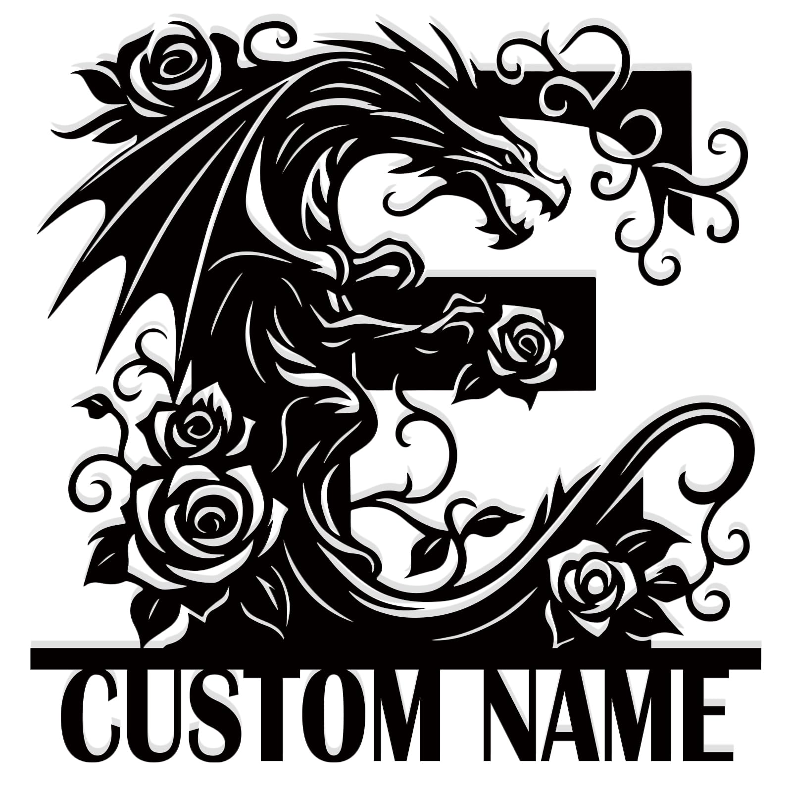 Personalized Dragon Monogram Metal Name Signs | Split Letter Monogram Wall Decor | Wall Art Family Last Name Sign | Metal Wall Art Outdoor Sign (