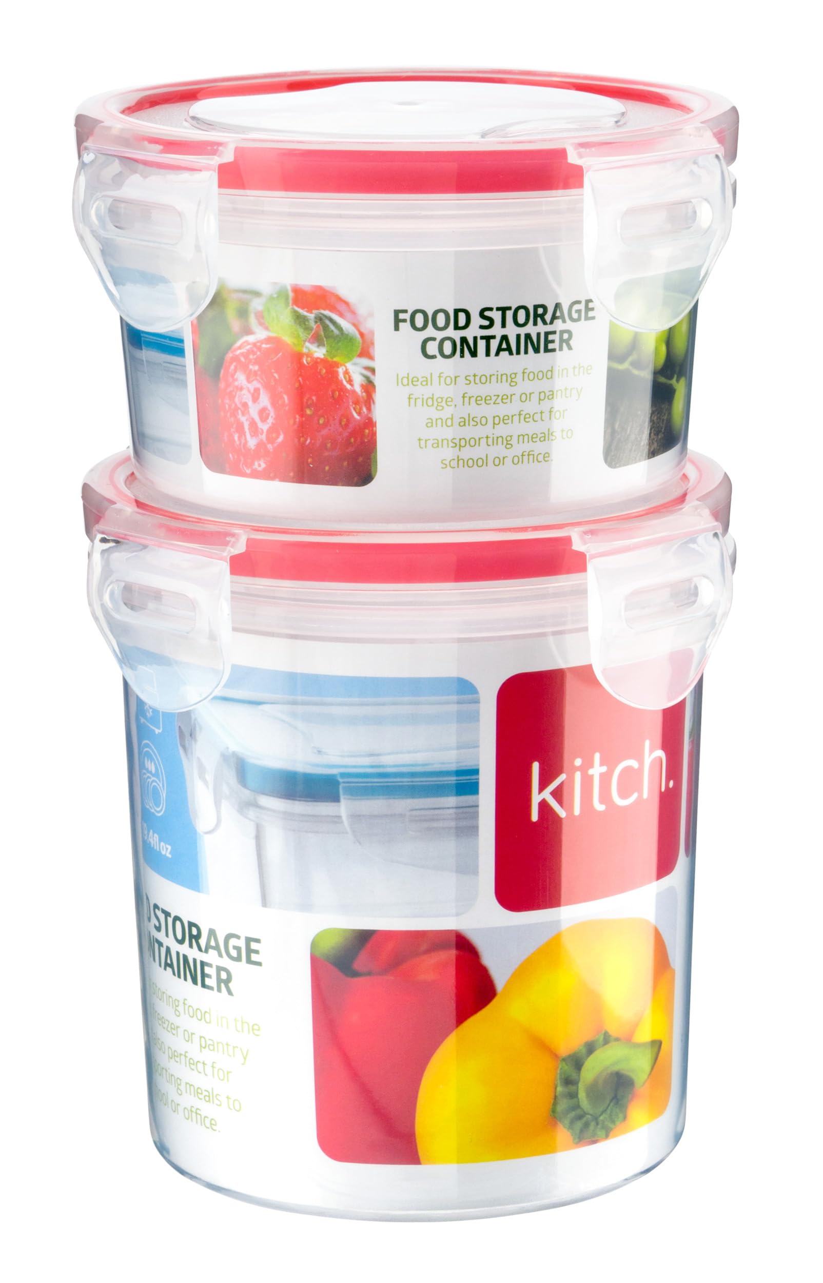 LORD C Plastic Airtight Food Storage Containers, Round BPA Free Leakproof Stackable Reusable, Meal Prep Container for Kitchen Pantry, Microwave Freezer Dishwasher Safe, 2 Containers-300ml & 550ml