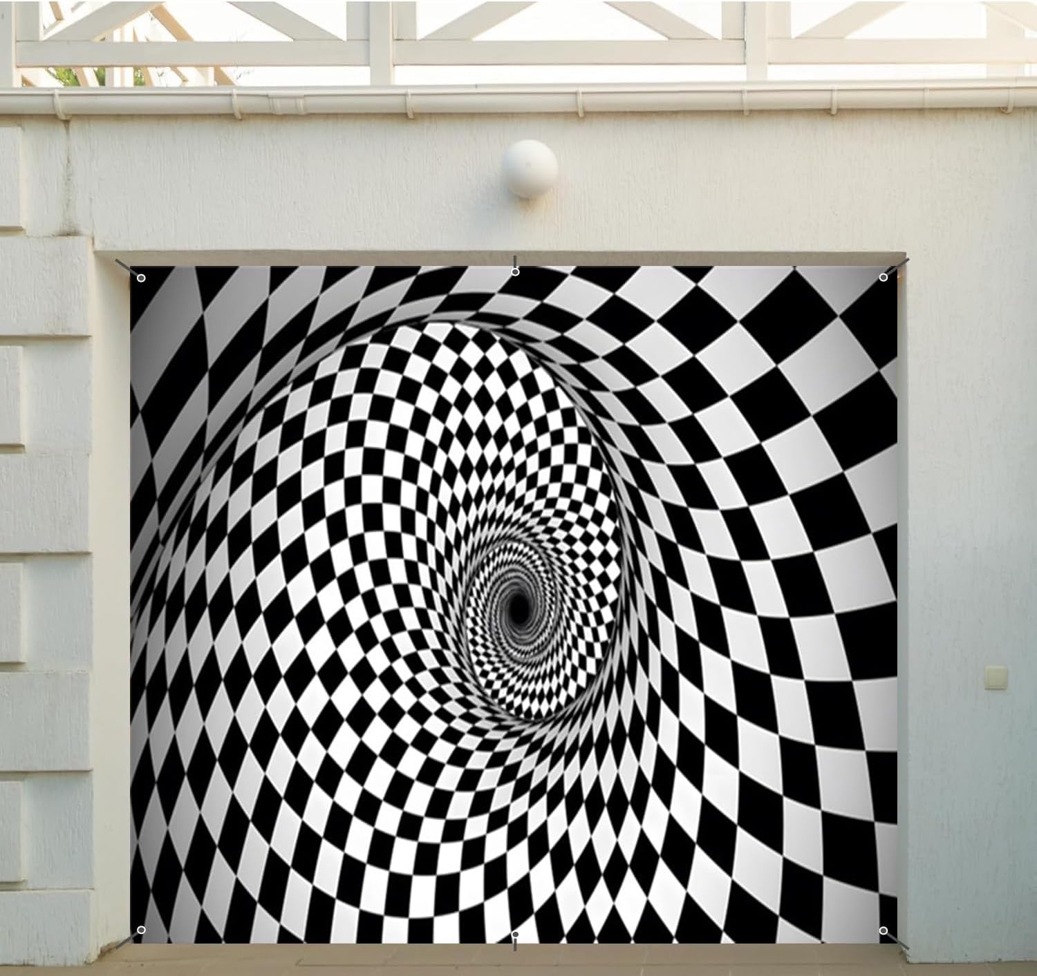 Black and White Vortex Garage Door Cover Banner Decorations Backdrop 6x8ft 3D Abstract Spiral Swirl Tunnel Garage Door Outdoor Endless Tunnel Birthday Party Garage Door Banner Decorations