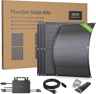 Balkonkraftwerk 800W Komplett mit Steckdose, 4x 200W Solarpanel Flexibel & Wechselrichter 800W, Plug-and-Play mit 5m AC-Kabel für Balkon, Terrasse, Garten