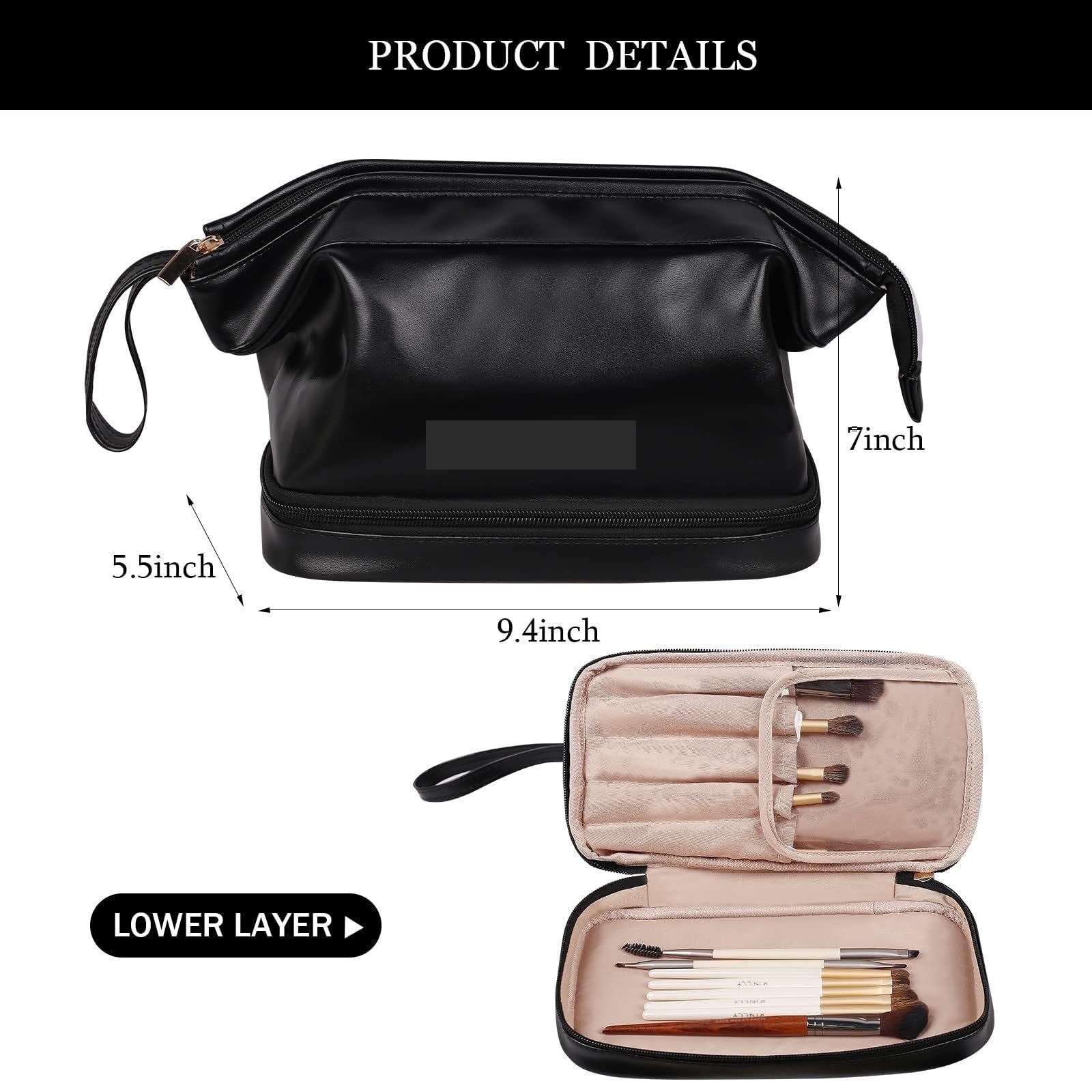 Kosmetiktasche Damen Kosmetiktasche, wasserdichte Kosmetiktasche mit Bodentasche zur Aufbewahrung von Kosmetika auf Reisen Kulturbeutel(Black)