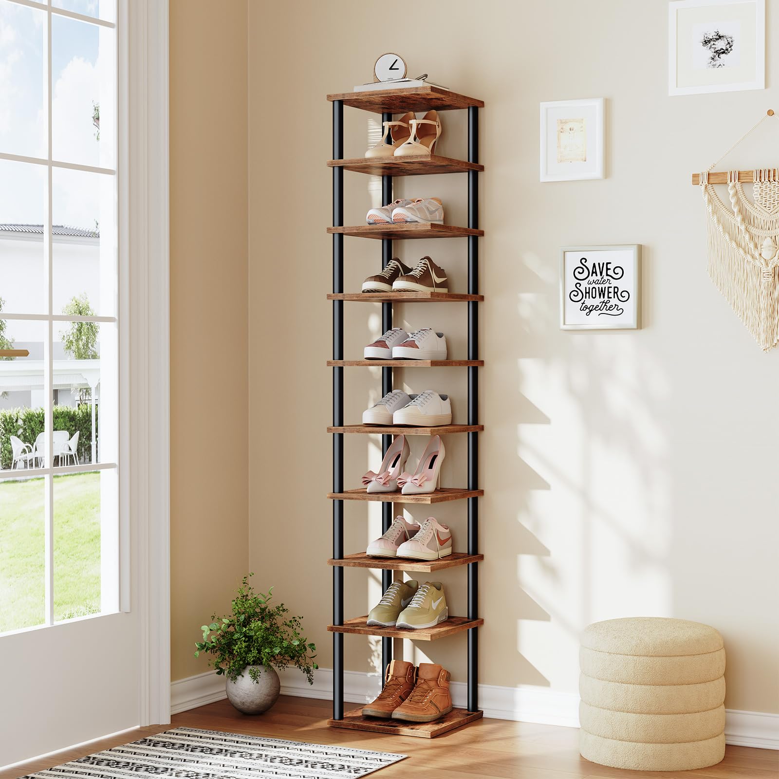 HOOBRO Estantería para Zapatos, Estante Zapatero de 10 Niveles, Organizador de Zapatos, para Entrada, Vestíbulo, Sala de Estar, Dormitorio, Marrón Rústico y Negro EBF32XJ01