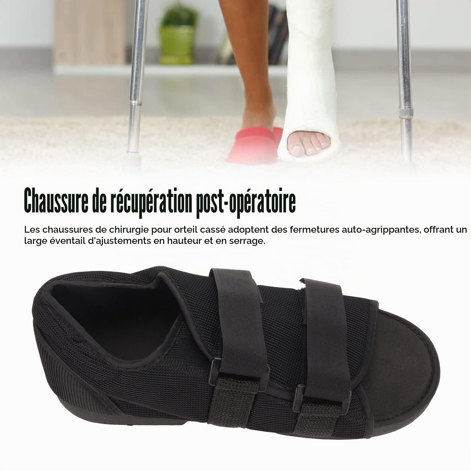Fyearfly Attelle De Botte De Marche Pour Chaussures Post-opératoires, Chaussures Post-opératoires, Réglage de la Hauteur, Semelle Dure, Orthèse De Soutien Orthopédique, Chaussures Chirurgicales(M)