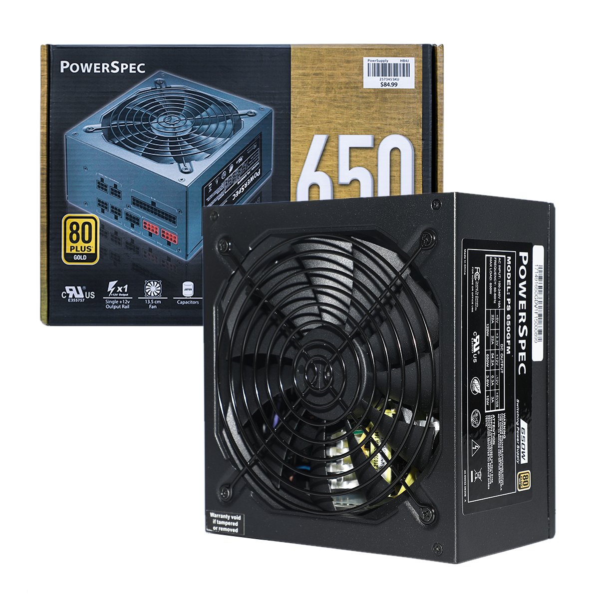 PowerSpec 650 Watt 80 Plus Gold Fully Modular ATX Power Supply Active PFC PSU SLI Crossfire Ready Computer Switching Power Supply, PS 650GFM