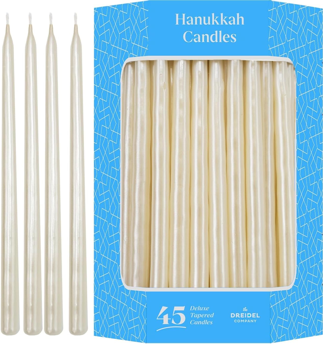 The Dreidel Company 5-Pack Dripless Chanukah Hanukkah Candles Decorative Mother of Pearl, 45 Candles, 1 Hour Burn Time