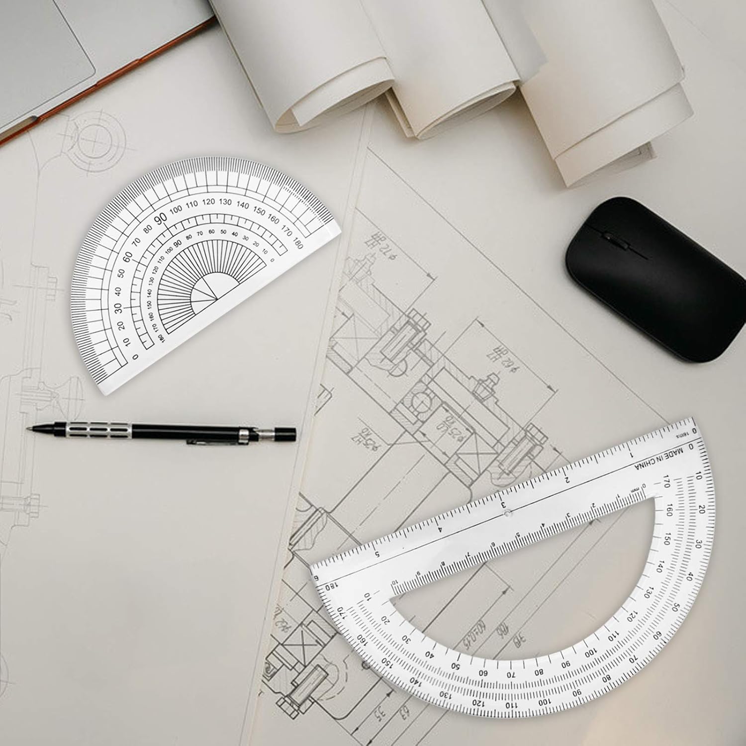 Pack of 4, Plastic Protractors, DaKuan Math Protractors 180 Degrees, 4 Inch & 6 Inch, Clear : Office Products