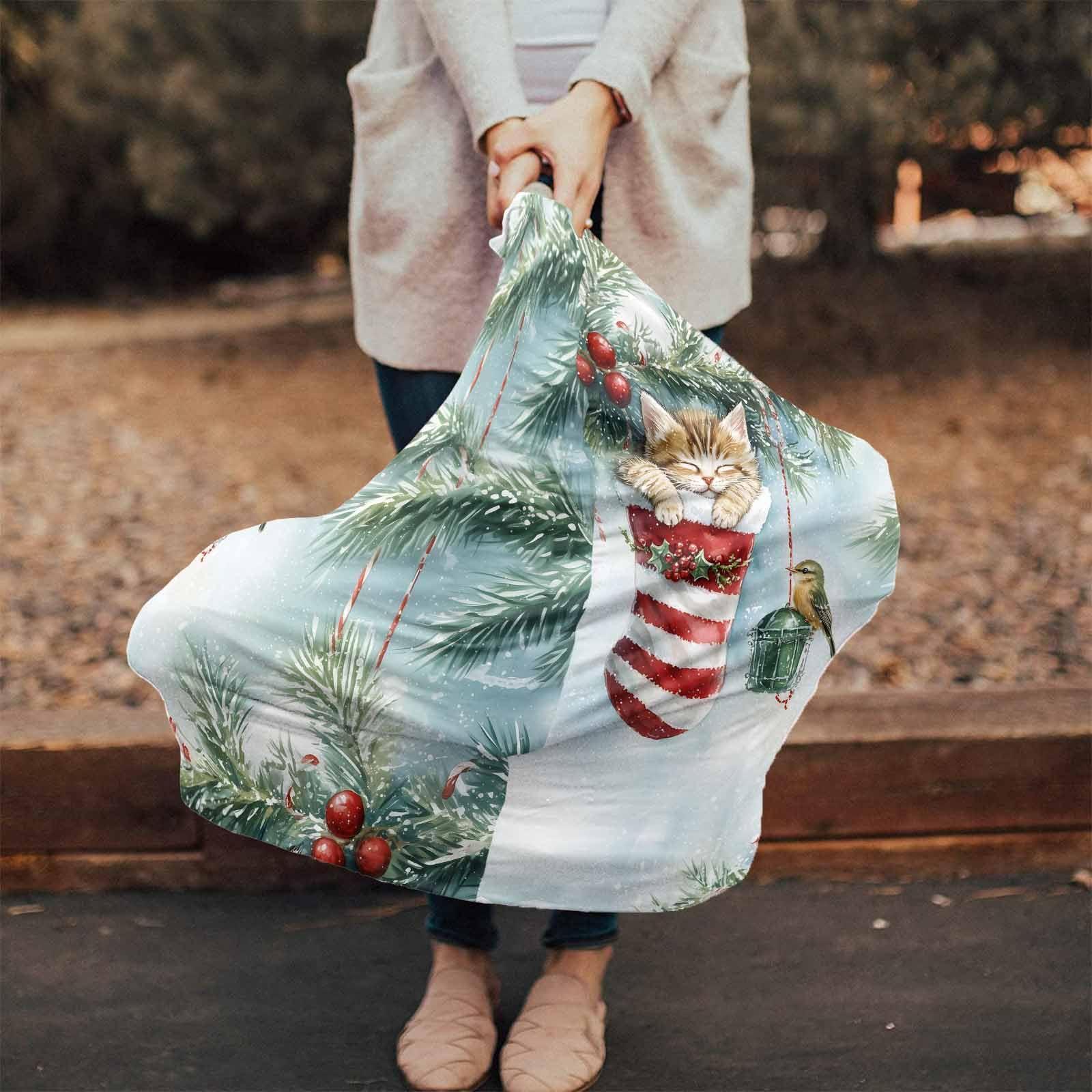 Nursing Cover for Breastfeeding Scarf, Pine Forest Red Striped Santa Sock Baby Car Covers Super Soft Multi Use for Canopy Shopping Cart Cover Blanket Stroller Cover