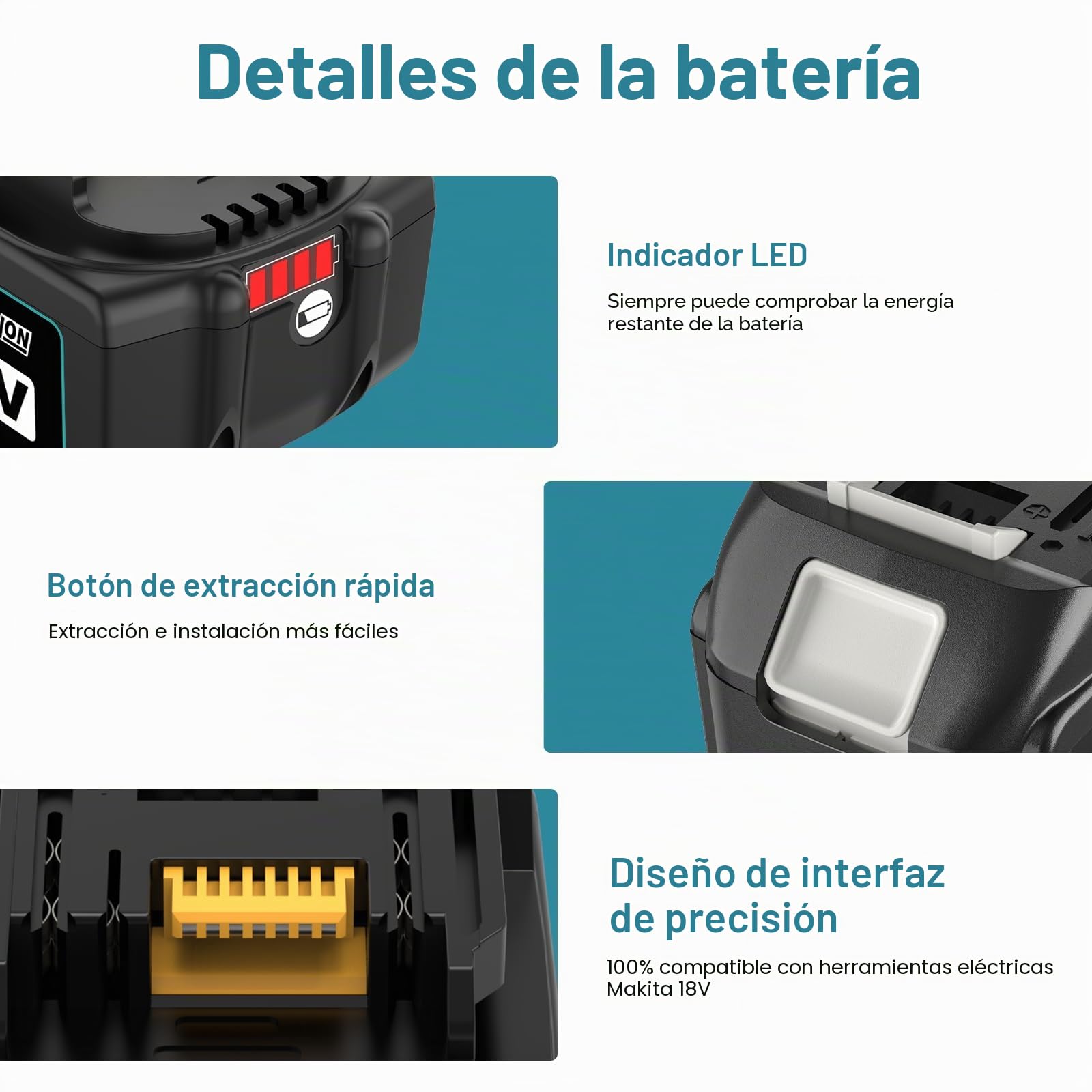 Repuesto para Makita Batería 18V Compatible para Makita Batería BL1860B BL1860 BL1850B BL1850 BL1840B BL1840 BL1830B BL1820 BL1815 BL1825 BL1835 BL1845 194205-3 194309-1 LXT-400 (Negro)