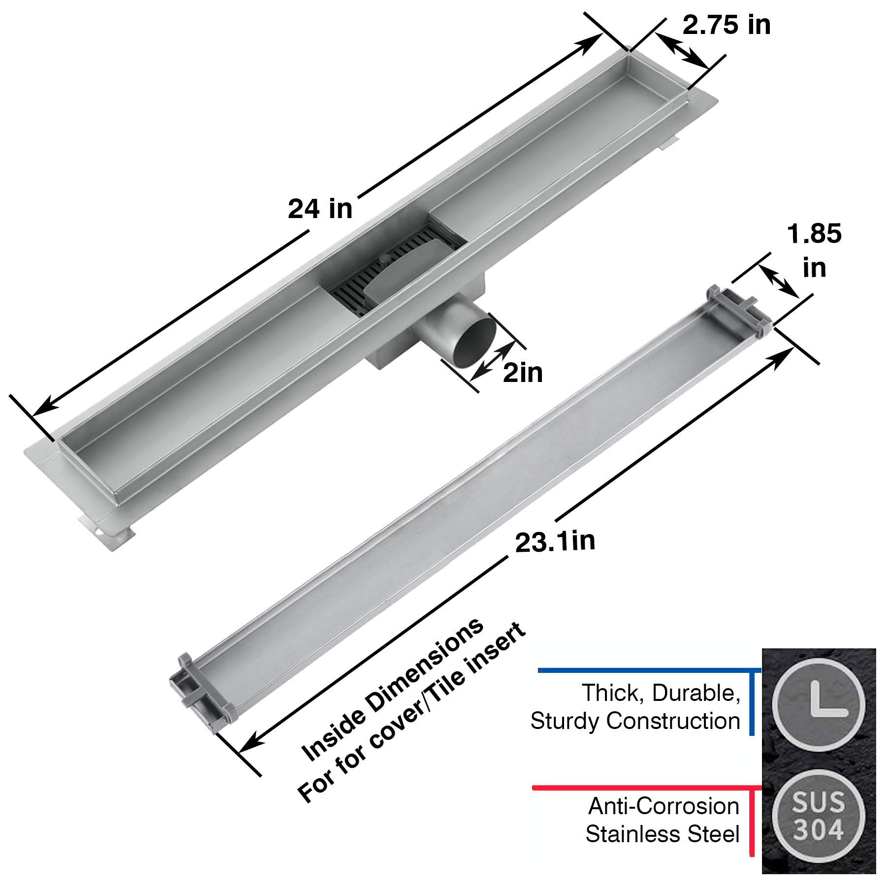 Buy Linear Shower Drain horizontal 2 inch side outletmodern 304