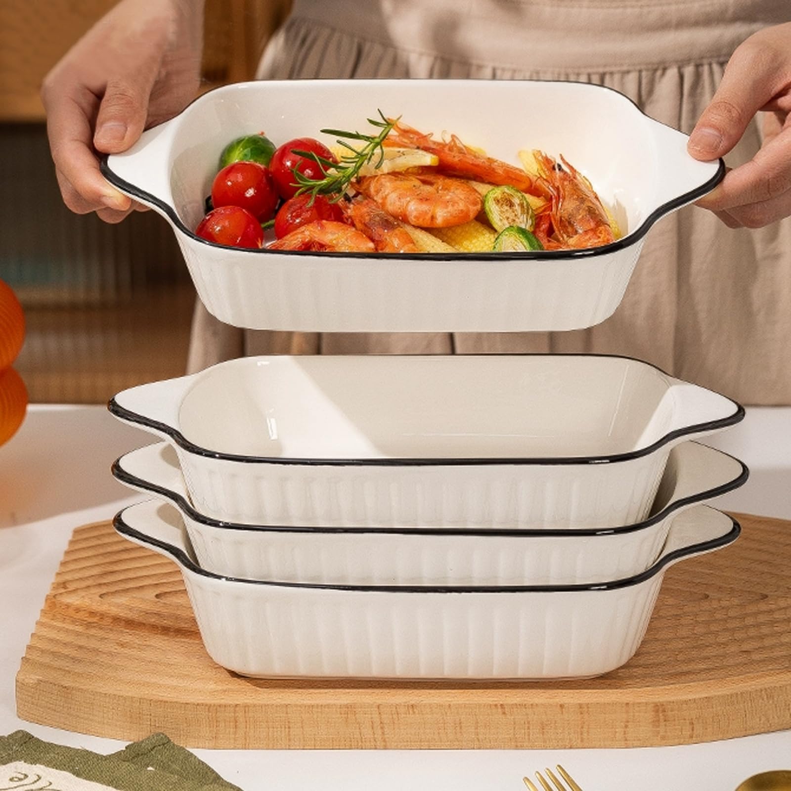 Set da 4 pirofile piccole in ceramica di alta qualità con manici, adatte per forno, microonde e friggitrice ad aria, perfette per gratin, pasta, dessert e altro. Piccola pirofila per 1 persona