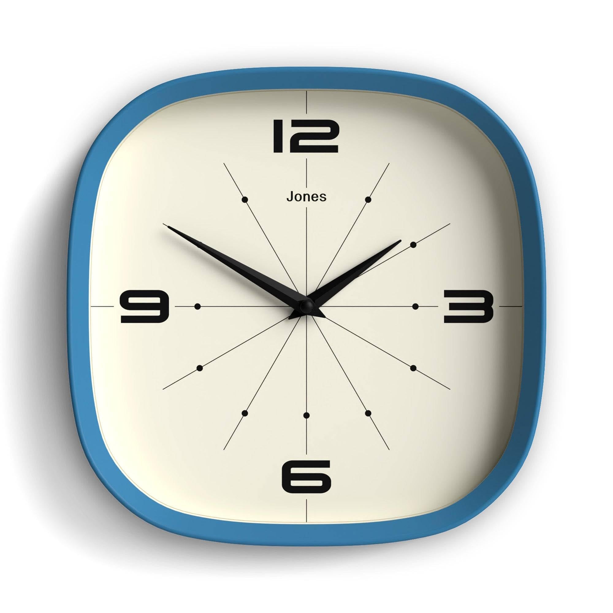 Jones Clocks® Movie wandklok | Retro rechthoekige klok | 25cm | Mosterdgeel | Coole mid-century designer look voor keuken, woonkamer of kantoor