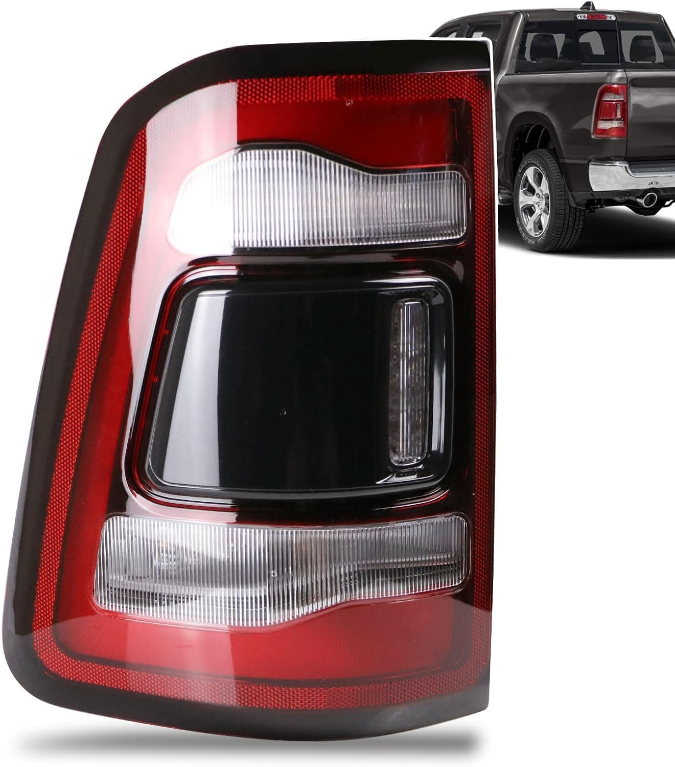 LED Tail Light Black Cover with Blind Spot Compatible With 2019-2023 Dodge Ram 1500 Left Driver Side Replace 68262533AH Black with Blind Spot Left