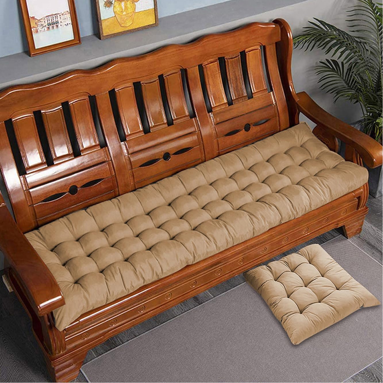 Rr Tianshi Beige Thick Cotton Bench Cushion Pad 2/3 Seater,Cotton Sofa Bench Seat Cushions Pad Long Seat Pad For Home/Garden/Patio/Swing/Indoor (110X40cm,)