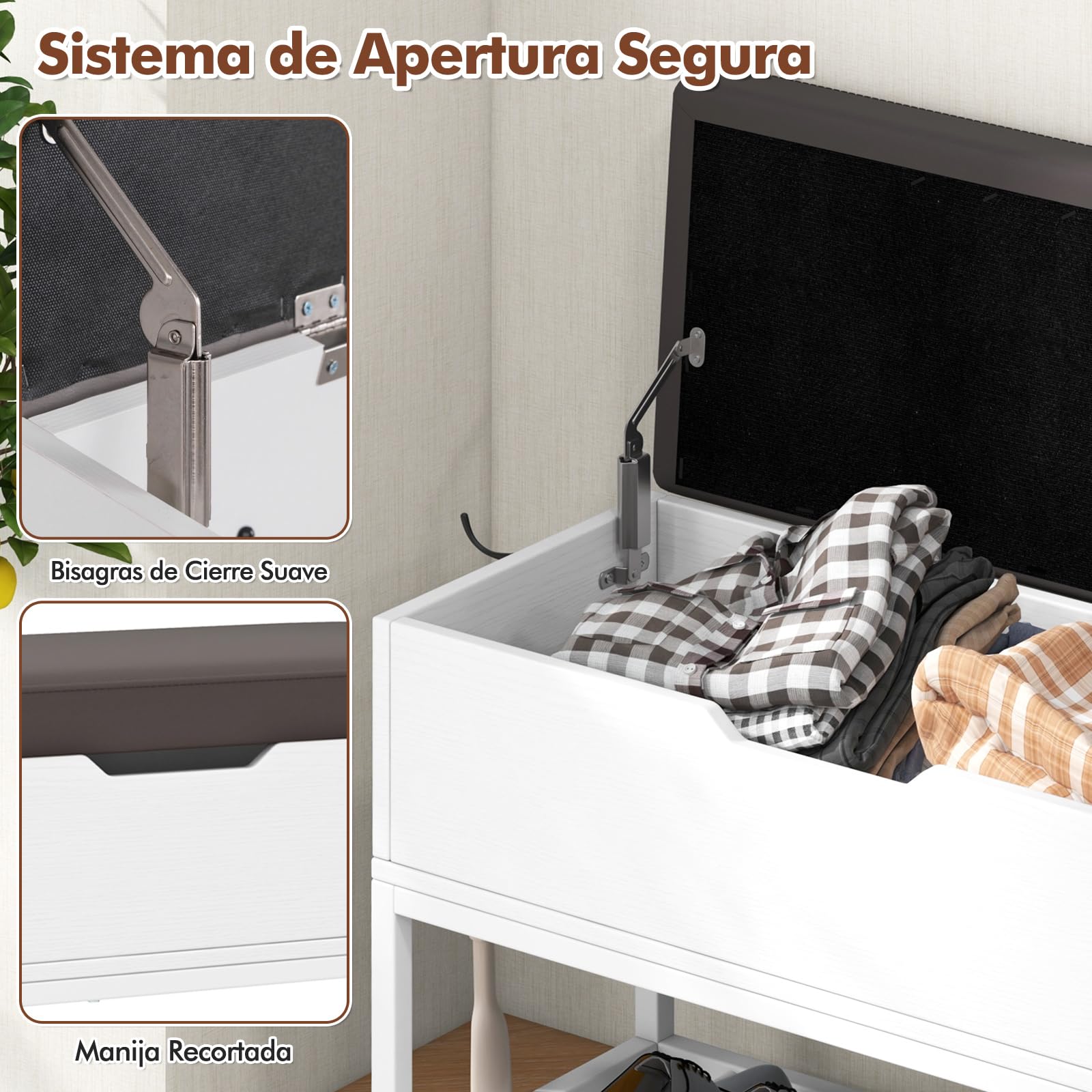 COSTWAY Banco Zapatero, Caja Abatible y 2 Puertas, Zapatero con Asiento, Calzador Retráctil, Gancho Lateral, Banco con Almacenaje Recibidor Entrada Pasillo, Blanco, 100 x 30 x 68 cm