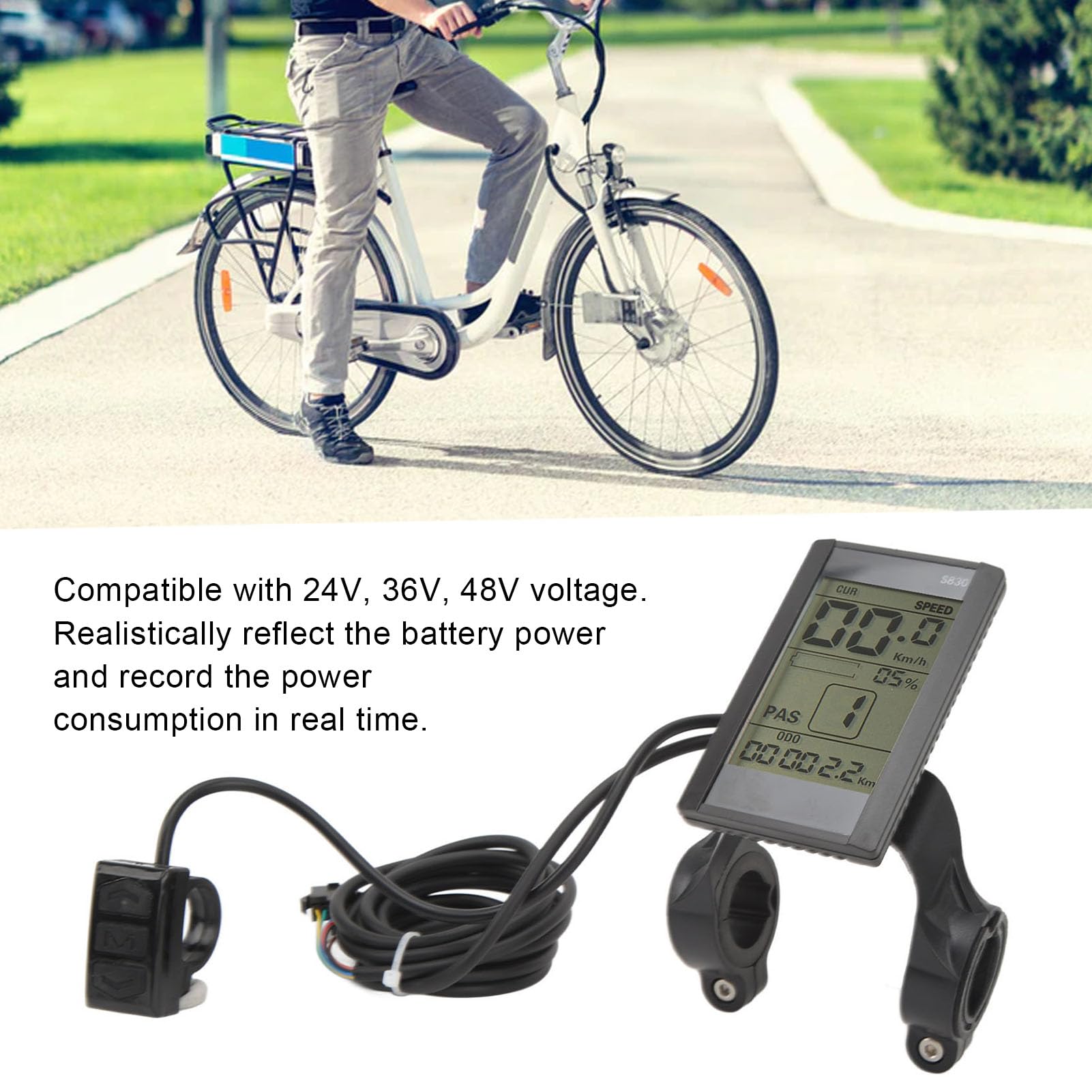 Computer, 22.2mm S830 LCD Display Cycling Computer, Multifunctional Electric LCD Display Meter, Speedometer for Modification Accessories