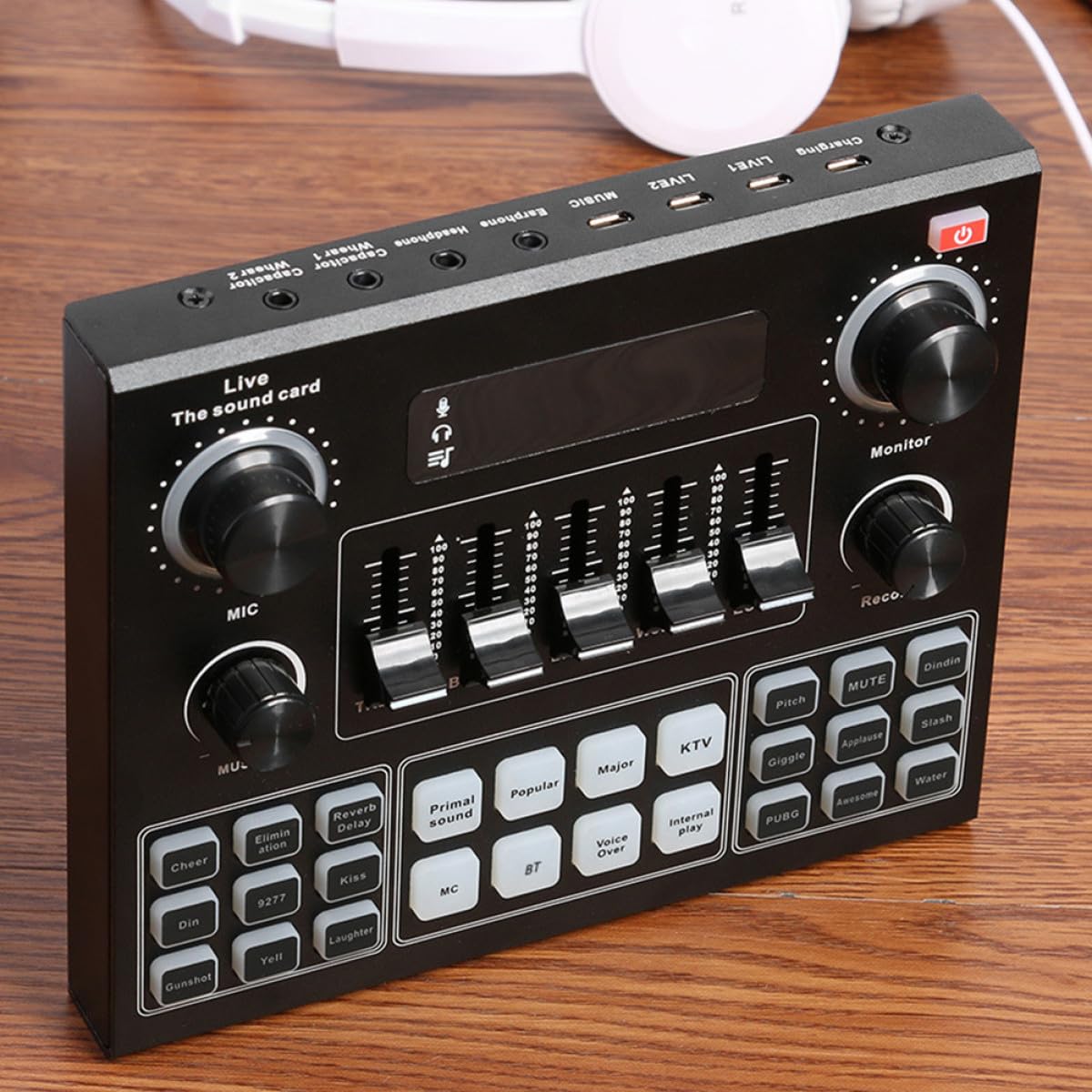 POPETPOP Tragbare Live Soundkarte mit Stimmverzerrer und Dual Handy Unterstützung Abs Material Großer Akku für Mobiles Streaming und Gaming Am Computer