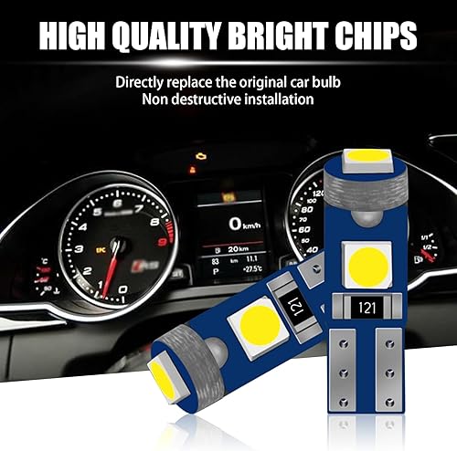 Miniatura 3 de 10 luces de instrumentos de coche T5, 3030 3SMD DC 12V luz indicadora LED de alto brillo, 6000K 50000H Canbus 360 Plug Play, compatible con