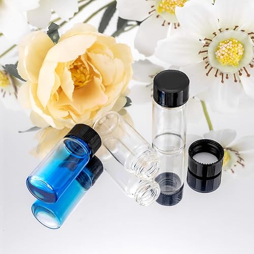 Miniatura 7 de JIUWU 14 frascos de botella de vidrio transparente de 0.2 fl oz y tapa de plástico, pequeño frasco de muestra líquida de 16 oz frasco a prueba de