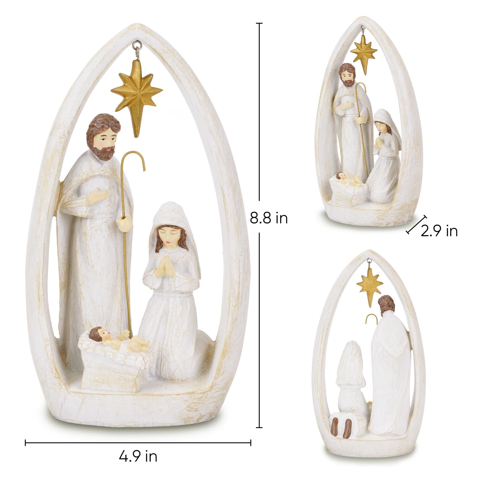 Ensemble de crèche de Noël pour scène de famille sainte - Cadeaux religieux chrétiens - Décoration d'intérieur - Statue en résine - Figurines de décoration - Collection de décorations - 22,4 cm de